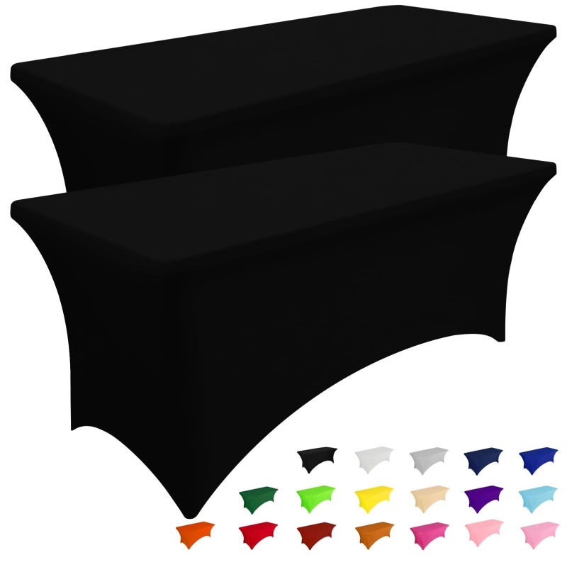 Smiry 2 Pack Spandex Table Cloth 6FT, Elastic Fitted Stretch Tablecloths, Washable and Wrinkle Free Rectangular Patio Table Cover for Outdoor, Wedding, Banquet & Parties (Black, 72Lx30Wx30H Inch) - Image 1
