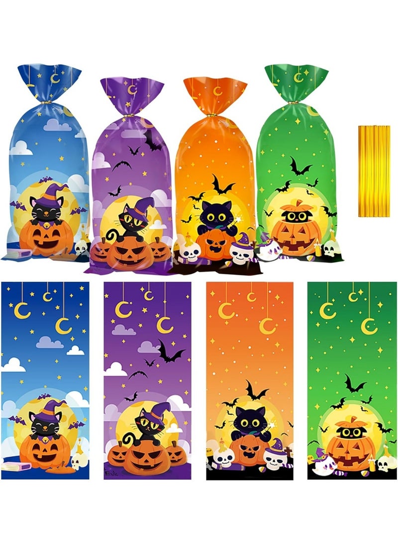 Halloween 50 Pcs Halloween Treat Bags(5x11 Inch) with Tie, Plastic Halloween Bags for Candy Goodie Goody Cookie Gift Wrap Night Party Favors Supplies Decorations Ghost Witch Castle Pumpkin Cellophane Pouch - Image 1