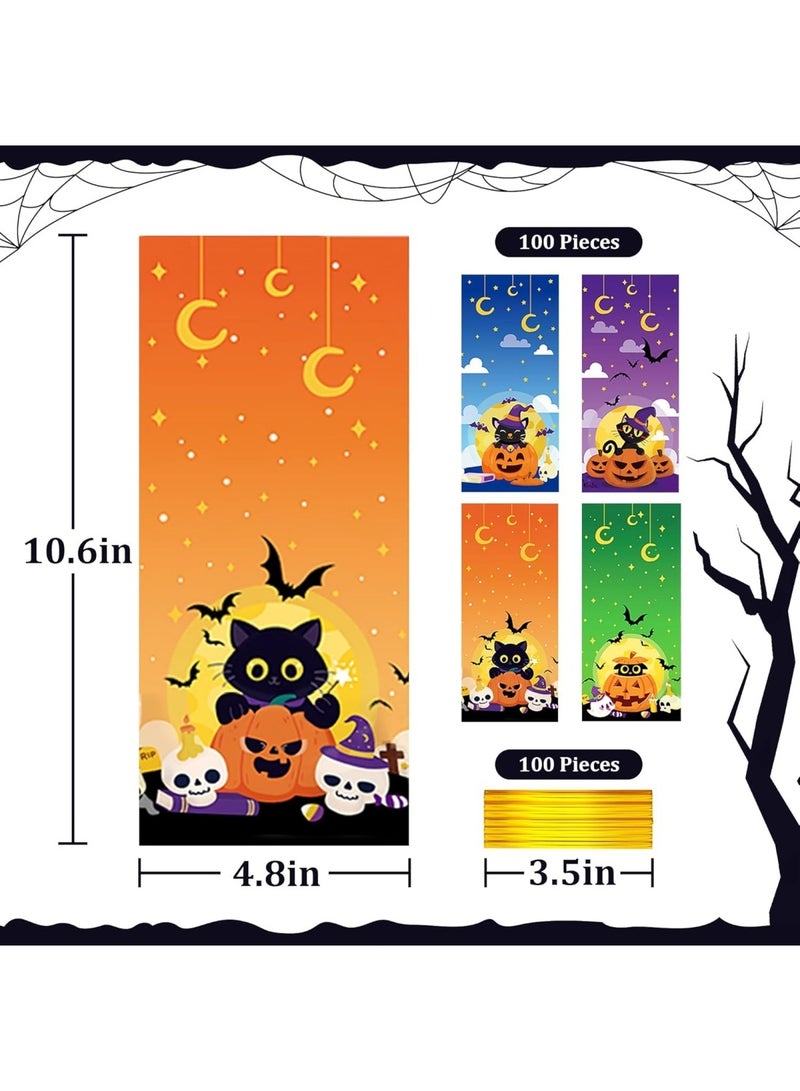 Halloween 50 Pcs Halloween Treat Bags(5x11 Inch) with Tie, Plastic Halloween Bags for Candy Goodie Goody Cookie Gift Wrap Night Party Favors Supplies Decorations Ghost Witch Castle Pumpkin Cellophane Pouch - Image 2