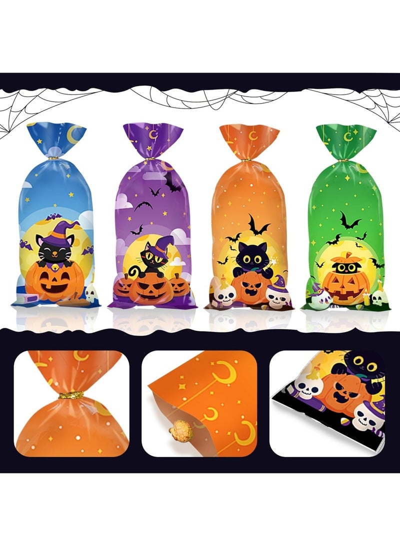 Halloween 50 Pcs Halloween Treat Bags(5x11 Inch) with Tie, Plastic Halloween Bags for Candy Goodie Goody Cookie Gift Wrap Night Party Favors Supplies Decorations Ghost Witch Castle Pumpkin Cellophane Pouch - Image 3