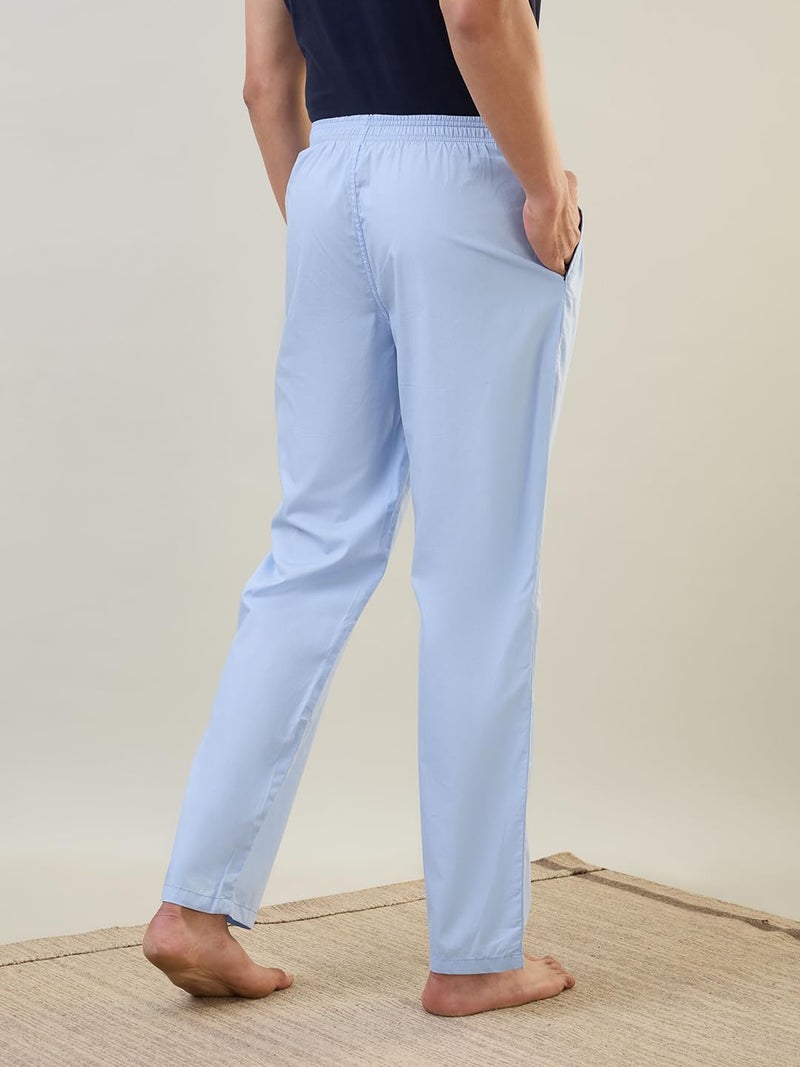 Raymond SleepZ Men Regular Fit Solid Pattern Pure Cotton Flat Front Pyjama Light Blue - Image 4
