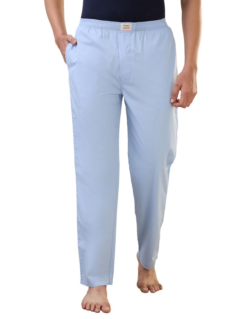 Raymond SleepZ Men Regular Fit Solid Pattern Pure Cotton Flat Front Pyjama Light Blue - Image 1