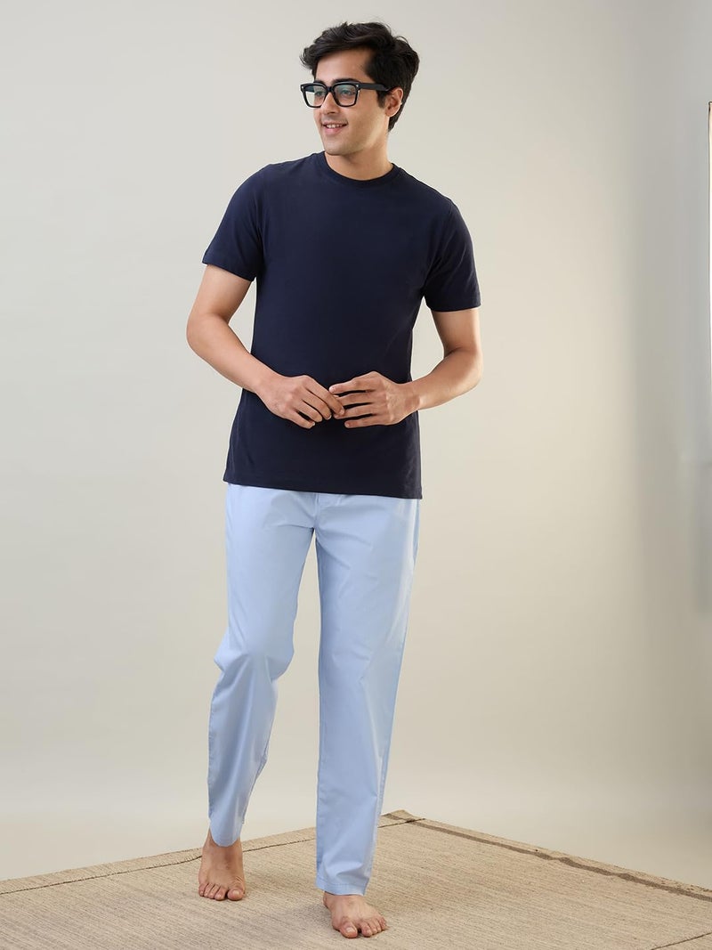 Raymond SleepZ Men Regular Fit Solid Pattern Pure Cotton Flat Front Pyjama Light Blue - Image 5