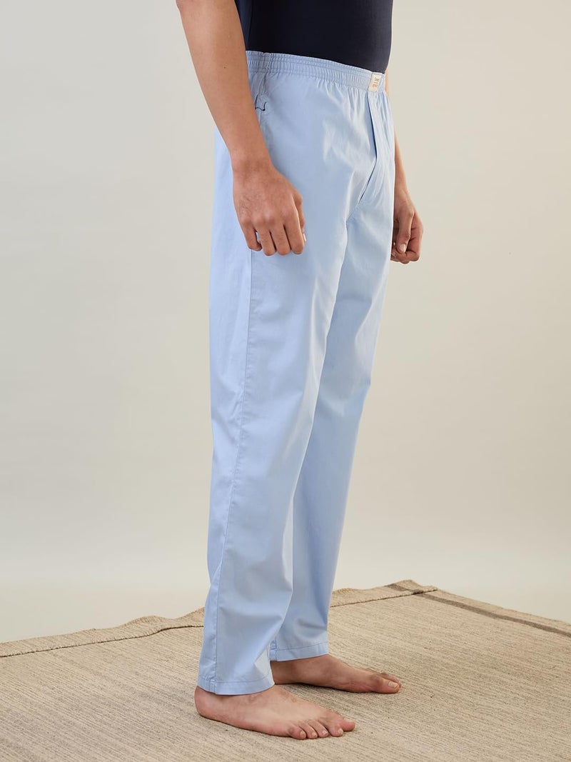 Raymond SleepZ Men Regular Fit Solid Pattern Pure Cotton Flat Front Pyjama Light Blue - Image 2