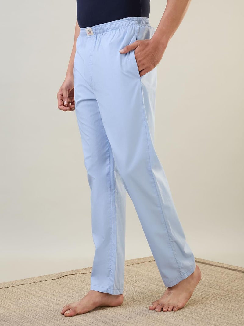 Raymond SleepZ Men Regular Fit Solid Pattern Pure Cotton Flat Front Pyjama Light Blue - Image 3