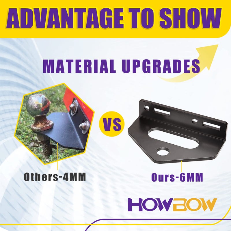 HOWBOW Zero Turn Mower Trailer Tow Hitch, 1/4"(6mm) Thick Heavy Duty Steel Universal Lawn Trailer Hitch 2"-5.1" Hole Center, Versatile Chain Slot Rugged Steel Trailer Hitch Included Carriage Bolt Hardware - Image 2