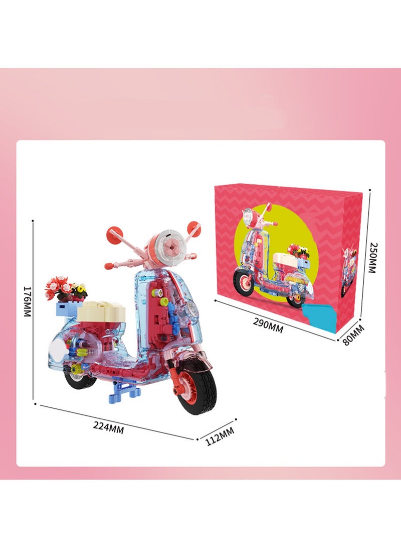 Blue And Pink Motorcycle Model Set Building Blocks Creative Diy Simulation Collection Building Assembly Toys Children Adult Home Decoration - Image 2