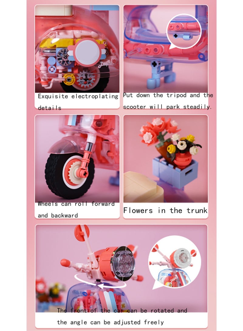 Blue And Pink Motorcycle Model Set Building Blocks Creative Diy Simulation Collection Building Assembly Toys Children Adult Home Decoration - Image 3