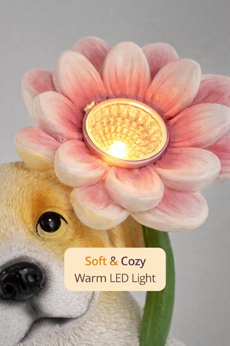 GoGnome Solar Dog Garden Statue with LED Flower – Hand-Painted Resin Puppy Figurine, Solar Powered Outdoor Garden Decor, Auto On/Off Yard Light Gift (Puppy) - Image 5