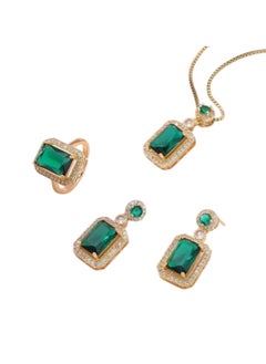 Huitich Elegant Green Crystal Jewelry Set Necklace, Earrings & Ring for Women  - Image 1