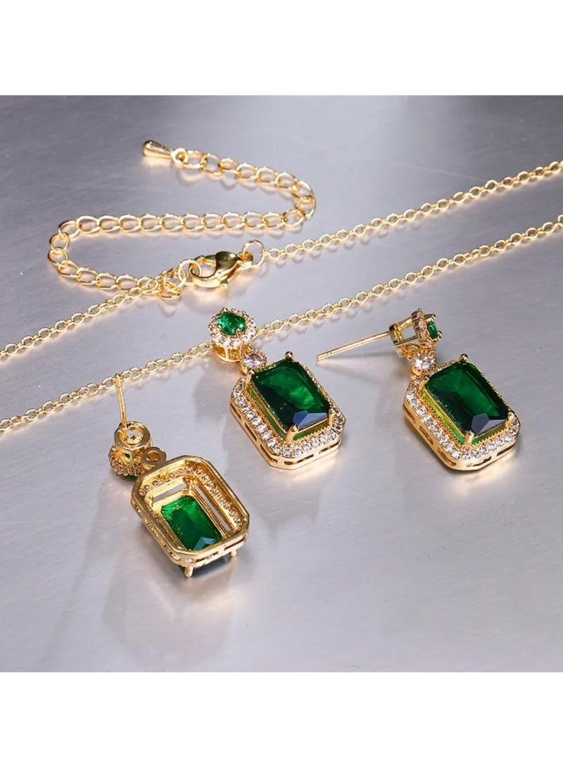 Huitich Elegant Green Crystal Jewelry Set Necklace, Earrings & Ring for Women - Image 4