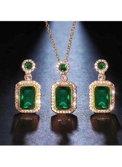 Huitich Elegant Green Crystal Jewelry Set Necklace, Earrings & Ring for Women  - Image 3