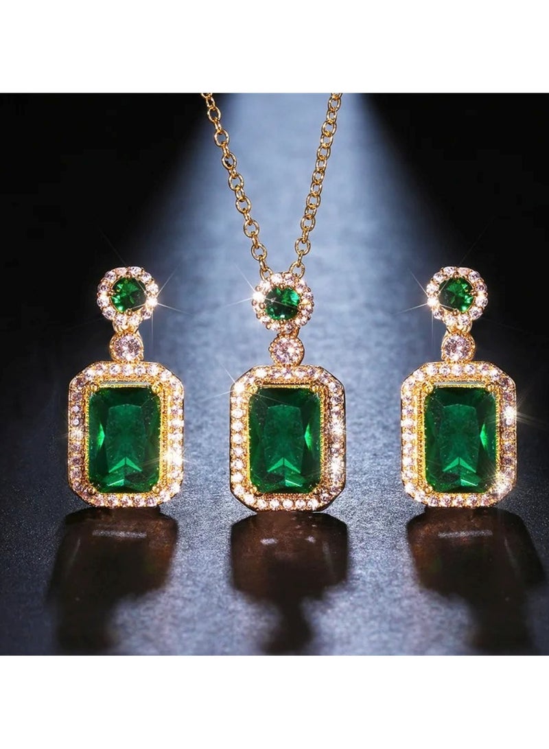 Huitich Elegant Green Crystal Jewelry Set Necklace, Earrings & Ring for Women - Image 3