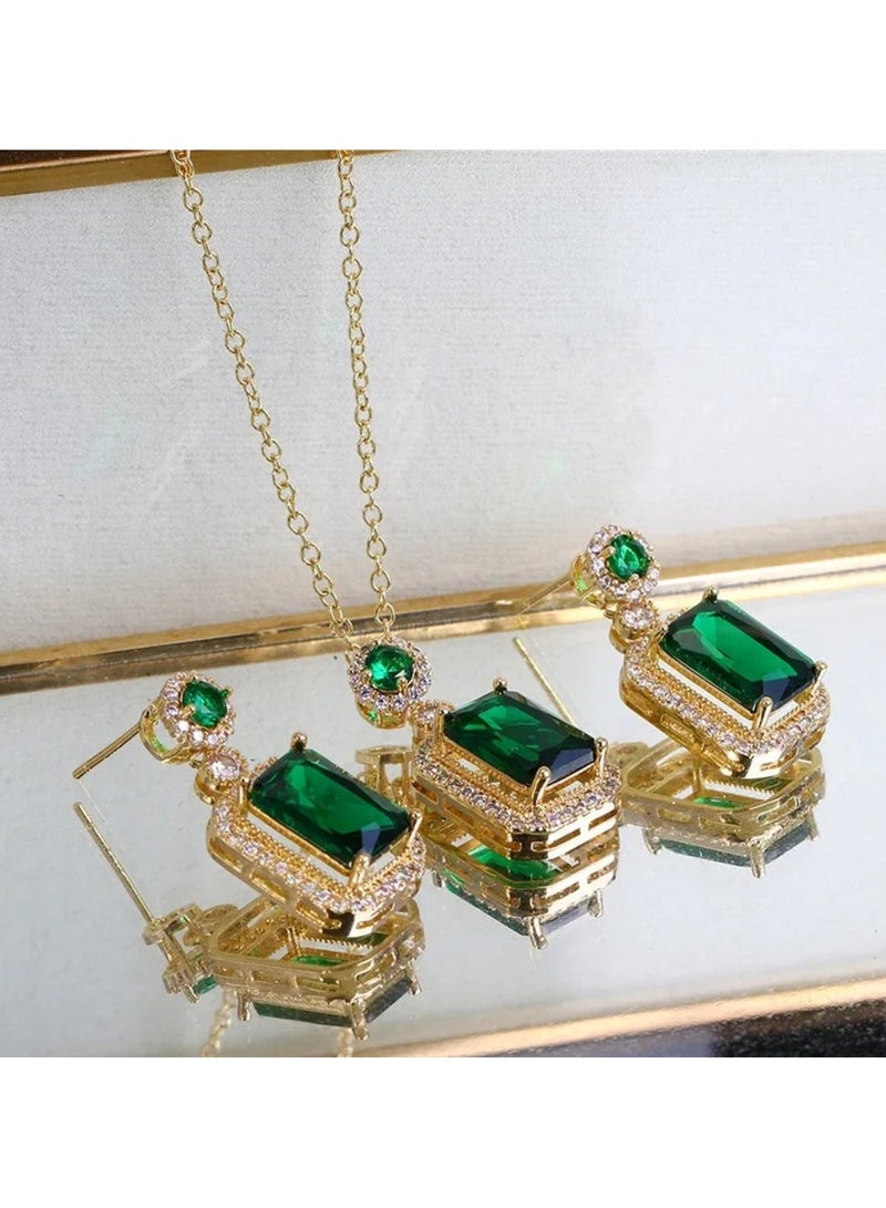 Huitich Elegant Green Crystal Jewelry Set Necklace, Earrings & Ring for Women - Image 5