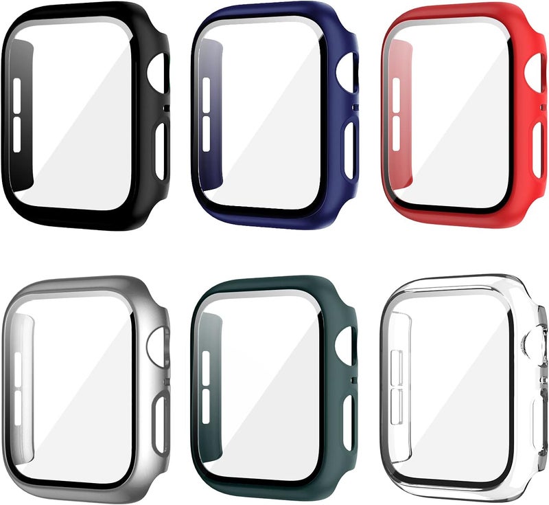 Cuteey 6 Pack for Apple Watch SE Series 6 5 4 40mm Hard Case with Built-in Tempered Glass Screen Protector, Overall Full Protective Bumper PC Cover for iwatch 40mm Accessories - Image 1