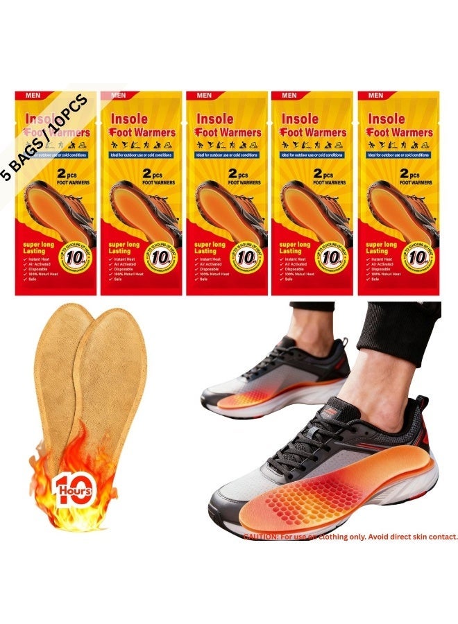 Insole Foot Warmers for Men | Up to 10+ Hour Safe Natural Heat | TSA Approved & Odorless | Ultra-Thin Adhesive Air Activated Warmers for Outdoor, Travel, Work | 5 Pairs - Image 1