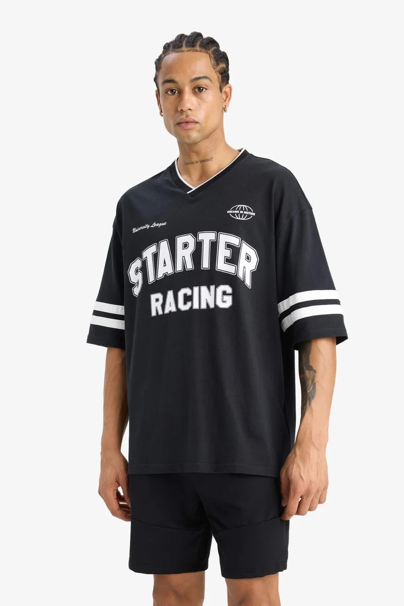 ديفاكتو Loose Fit Crew Neck Short Sleeve Cotton T-Shirt