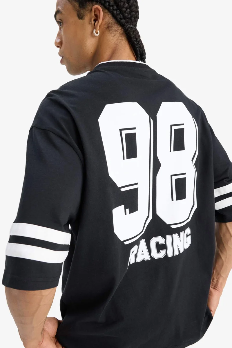 ديفاكتو Loose Fit Crew Neck Short Sleeve Cotton T-Shirt