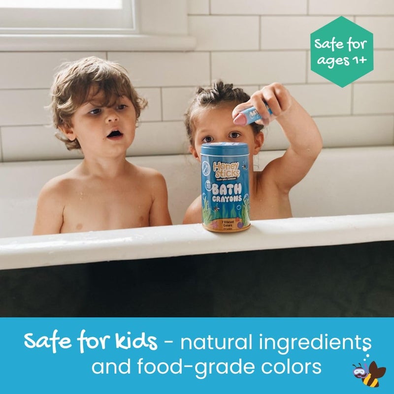 Honeysticks ألوان الاستحمام العملاقة من هونيستيك غير سامة (7 عبوة) للأطفال من 1-3 سنوات والأطفال من 4-8 سنوات، ألوان شمع النحل الطبيعية، ألوان غذائية، خالية من العطور، غير مهيجة، ألعاب استحمام لحمام السباحة، دش، هدية - Image 3