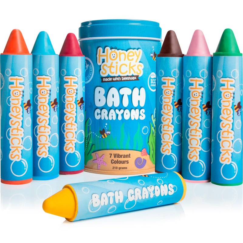 Honeysticks ألوان الاستحمام العملاقة من هونيستيك غير سامة (7 عبوة) للأطفال من 1-3 سنوات والأطفال من 4-8 سنوات، ألوان شمع النحل الطبيعية، ألوان غذائية، خالية من العطور، غير مهيجة، ألعاب استحمام لحمام السباحة، دش، هدية - Image 1