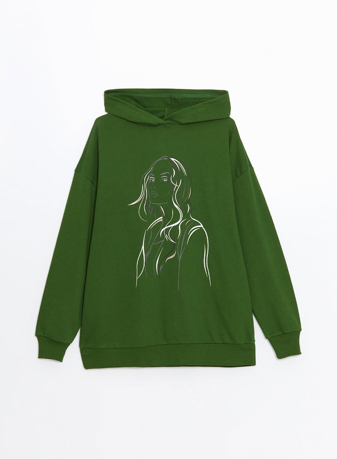 LC WAIKIKI Hooded Printed Long Sleeve Oversize Women's Sweatshirt Tunic  - Image 1