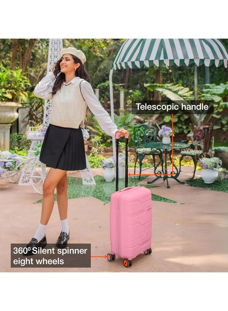 nasher miles Nasher Miles Paris Hard-Sided Polypropylene Cabin Luggage 20 inch | 55cm | 8 Wheels Small Trolley Bag for Travel | Suitcase (Pink)