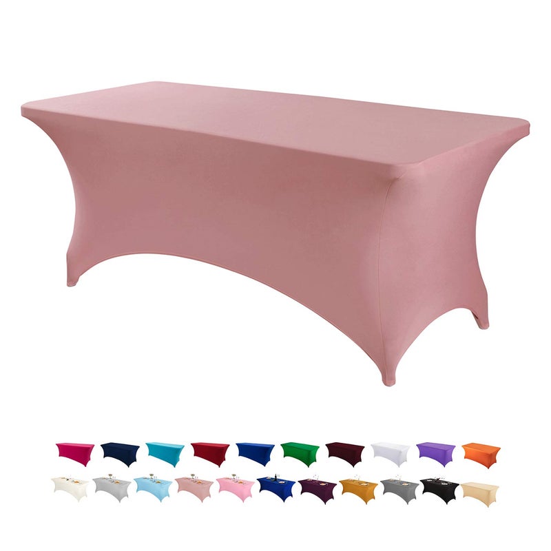 Peomeise 6FT Spandex Table Cover Rectangular Stretch Spandex Tablecloth Dusty Rose6FT