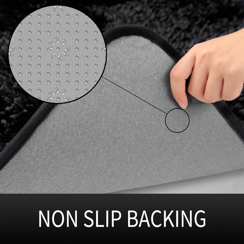 Yimobra Bathroom Rugs Sets 2 Piece  Luxury Shaggy Extra Thick Bathroom Rugs  Plush Non-Slip Mats for Bath Room Floor  U-Shaped Toilet Mat  Ultra Absorbent  31.5 x 19.8 + 24.4 x 20.4 Inches Black - Image 1
