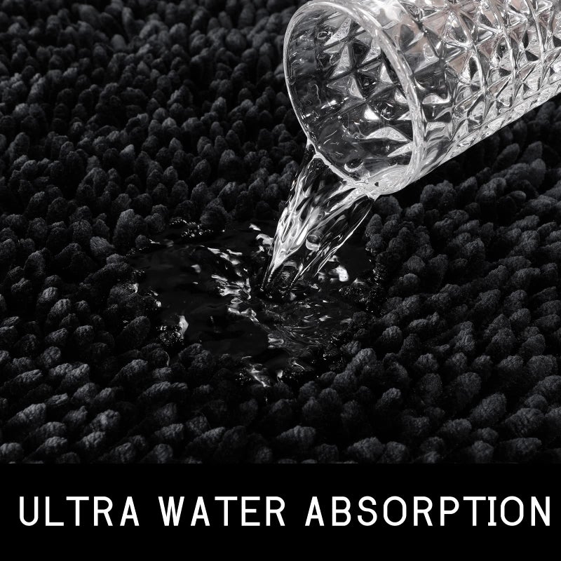 Yimobra Bathroom Rugs Sets 2 Piece  Luxury Shaggy Extra Thick Bathroom Rugs  Plush Non-Slip Mats for Bath Room Floor  U-Shaped Toilet Mat  Ultra Absorbent  31.5 x 19.8 + 24.4 x 20.4 Inches Black - Image 3