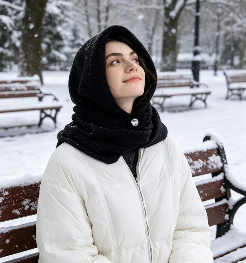 Upbull مجموعة أغطية الرأس والأوشحة من Upbull Fuzzy Balaclava للنساء، تجمع بين غطاء الرأس والوشاح في منتج واحد، مناسبة لفصل الشتاء. - Image 2