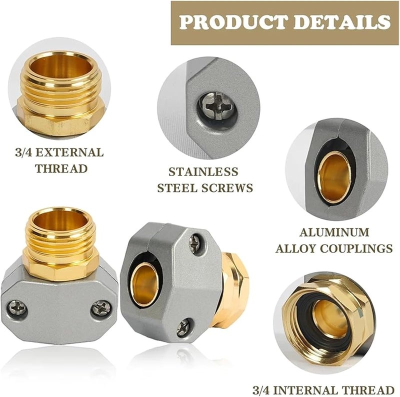 4 Sets Garden Hose Repair Kit Aluminum Male Female End Repairs Water Pipe Accessories - Image 3