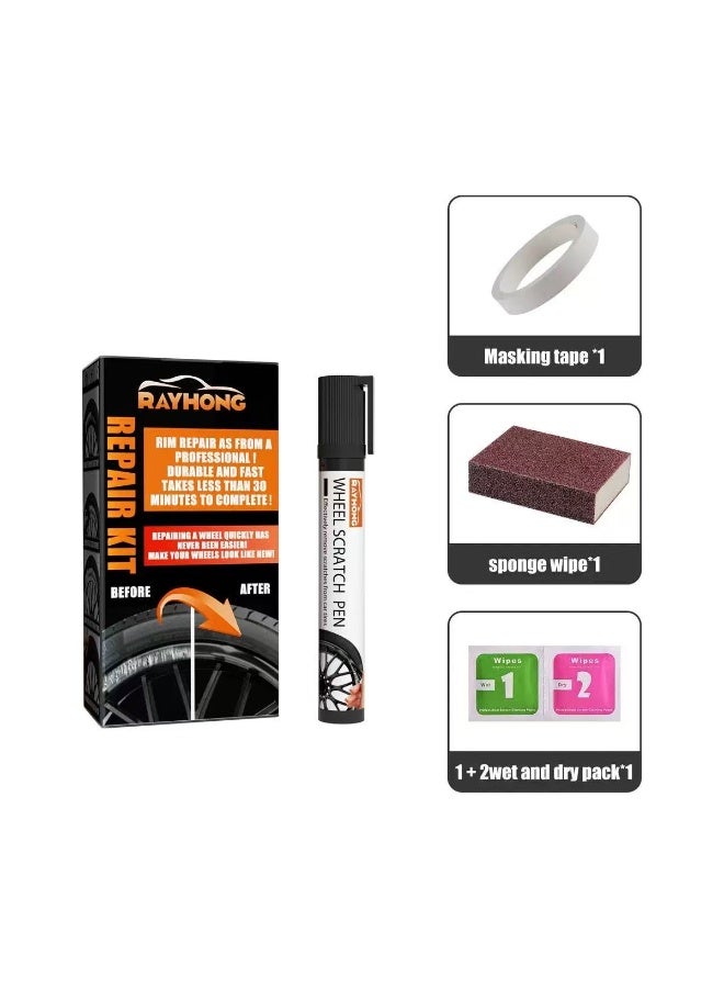 RAYHONG Alloy Wheel Repair Paint Pen, Black, Scratch and Curb Rash Remover for Car Rims, Waterproof Fast-Drying Touch-Up, DIY Rim Scratch Repair Kit - Image 1