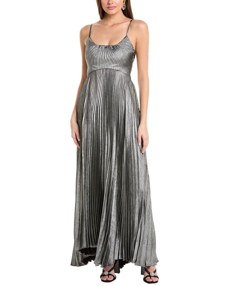 Taylor Dresses Women's Sleeveless Scoop Neck Pleated Metallic Gown, Black Silver, 6 - Image 1