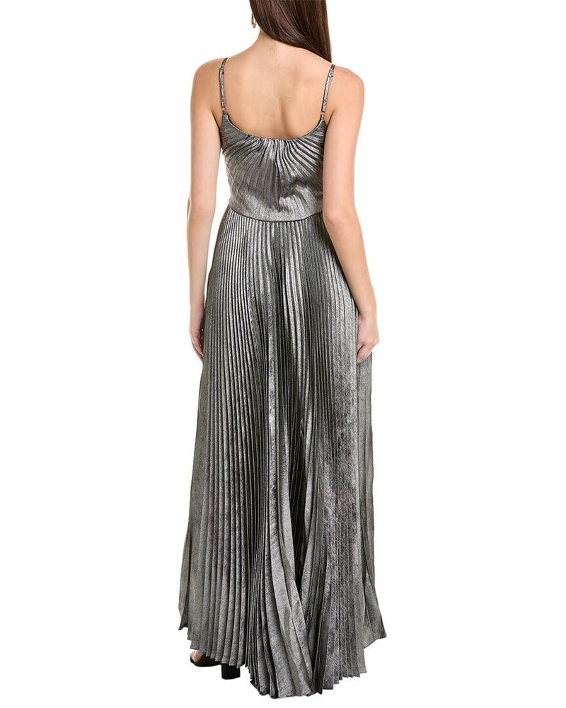 Taylor Dresses Women's Sleeveless Scoop Neck Pleated Metallic Gown, Black Silver, 6 - Image 2