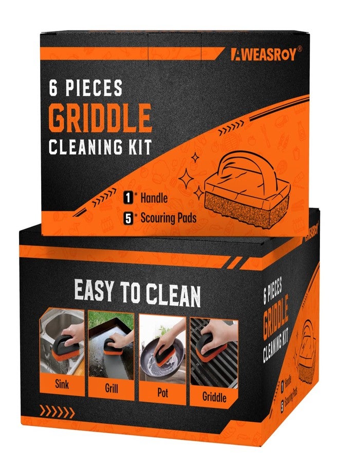 AWEASROY 12-Piece Griddle Cleaning Brush Kit for Blackstone, Flat Top Grill Cleaner - 10 Scrubber Pads and 2 Handles - Image 1