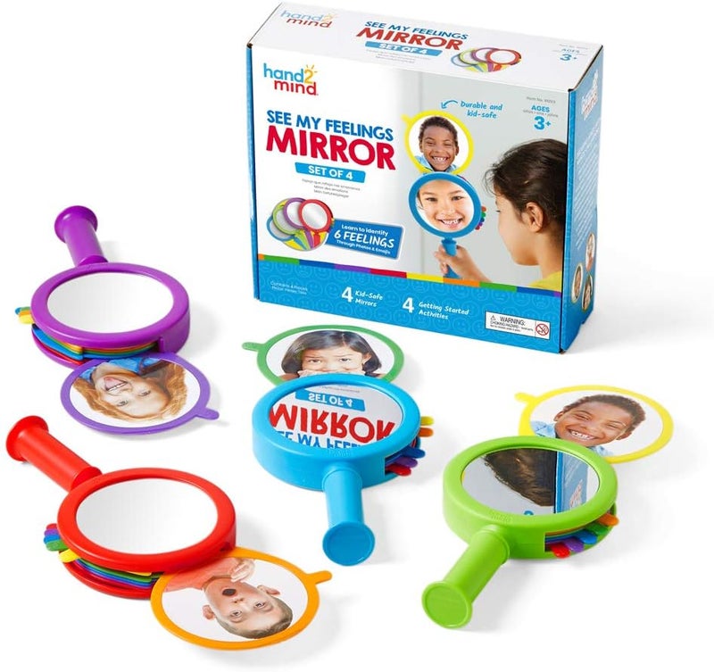 hand2mind See My Feelings Mirror, Play Therapy Toys, Mindfulness for Kids, Emotional Regulation for Kids, Social Emotional Learning Activities, Calm Down Corner Supplies, Calming Corner (Set of 4) - Image 1