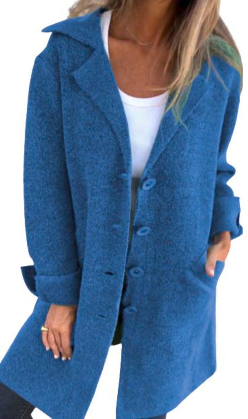 CHARTOU Women Long Cardigan Notched Collar Button Down Loose Fit Knit Blazer Sweater Jacket (Large, Blue) - Image 1