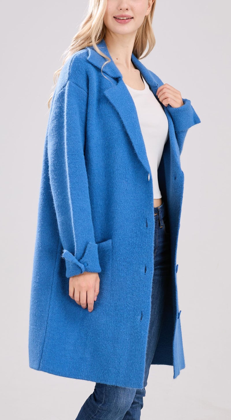 CHARTOU Women Long Cardigan Notched Collar Button Down Loose Fit Knit Blazer Sweater Jacket (Large, Blue) - Image 4