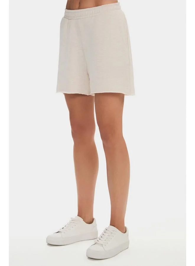 JUNE June Women Cotton Blend Crew Neck Sweatshirt Short Set Ecru