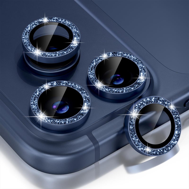 Choiche Compatible for iPhone 17 Pro/iPhone 17 Pro Max Camera Lens Protector Bling, 9H Tempered Glass Camera Cover Screen Protector Metal Ring Decoration Accessories (Glitter-Blue) - Image 1