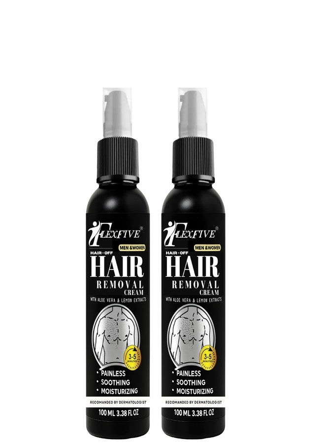 FlexFive كريم فليكس فايف لإزالة الشعر - إزالة شعر ناعمة وغير مؤلمة لجميع أنواع البشرة، غني بالألوفيرا وفيتامين هـ، نعومة تدوم طويلاً للرجال والنساء، عبوة من قطعتين - Image 1