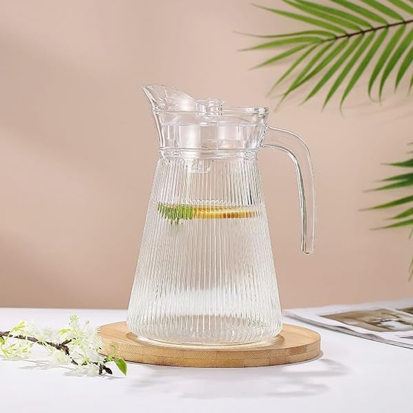 JIGSHTIAL Glass Water Jug - 1500 ml, Transparent Water sering Jug, Hot Cold Water Pitcher with Lid Water Jug, Iced Tea, Milk and Juice Beverage Carafe, Lemon Jug - Image 1
