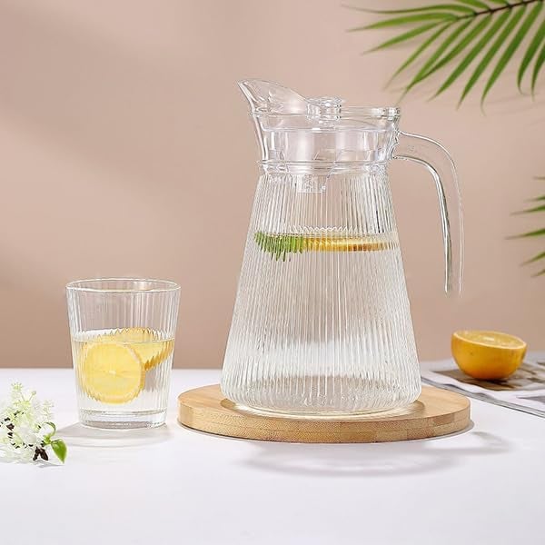 JIGSHTIAL Glass Water Jug - 1500 ml, Transparent Water sering Jug, Hot Cold Water Pitcher with Lid Water Jug, Iced Tea, Milk and Juice Beverage Carafe, Lemon Jug - Image 4