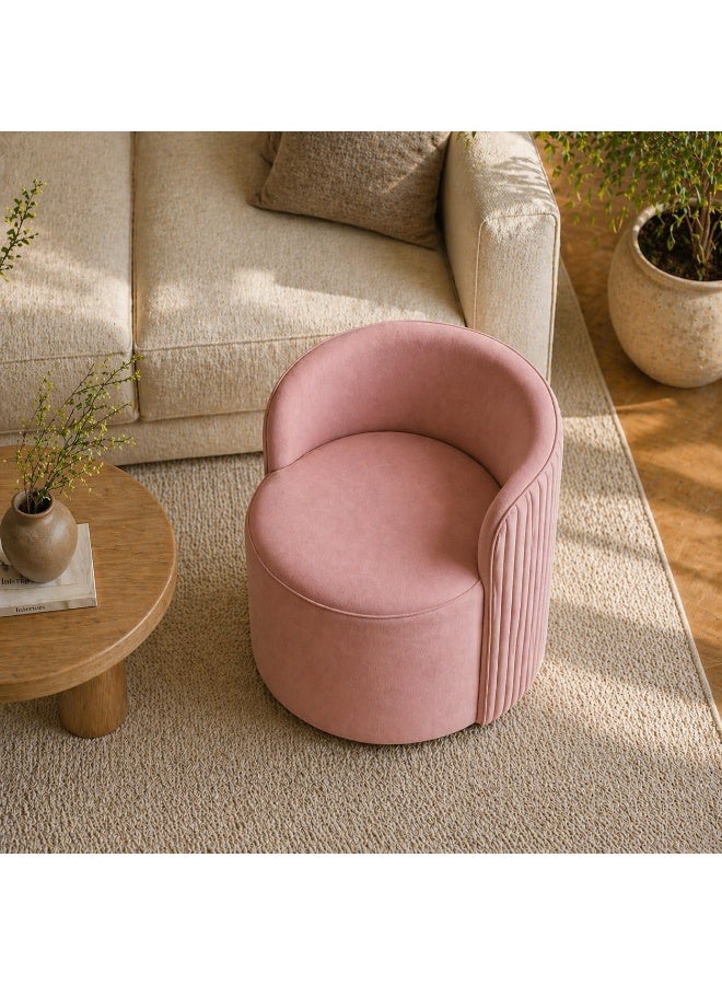 Luxurious velvet ottoman with backrest | Soft padded and upholstered seat for living room, bedroom, dressing table and office | Modern round ottoman sofa for home decoration (pink) - Image 3