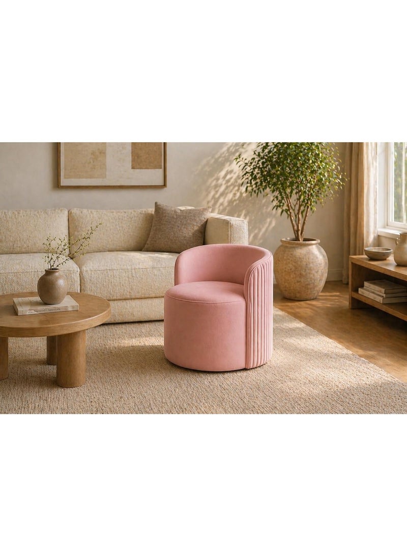 Luxurious velvet ottoman with backrest | Soft padded and upholstered seat for living room, bedroom, dressing table and office | Modern round ottoman sofa for home decoration (pink) - Image 5