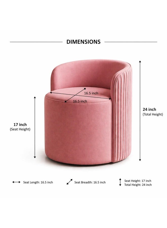 Luxurious velvet ottoman with backrest | Soft padded and upholstered seat for living room, bedroom, dressing table and office | Modern round ottoman sofa for home decoration (pink) - Image 2