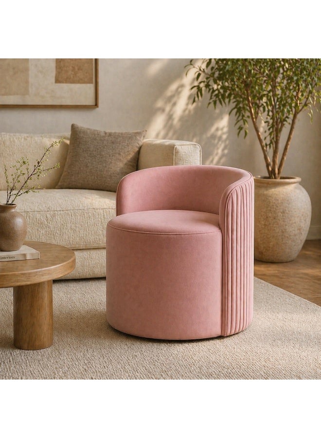 Luxurious velvet ottoman with backrest | Soft padded and upholstered seat for living room, bedroom, dressing table and office | Modern round ottoman sofa for home decoration (pink) - Image 1