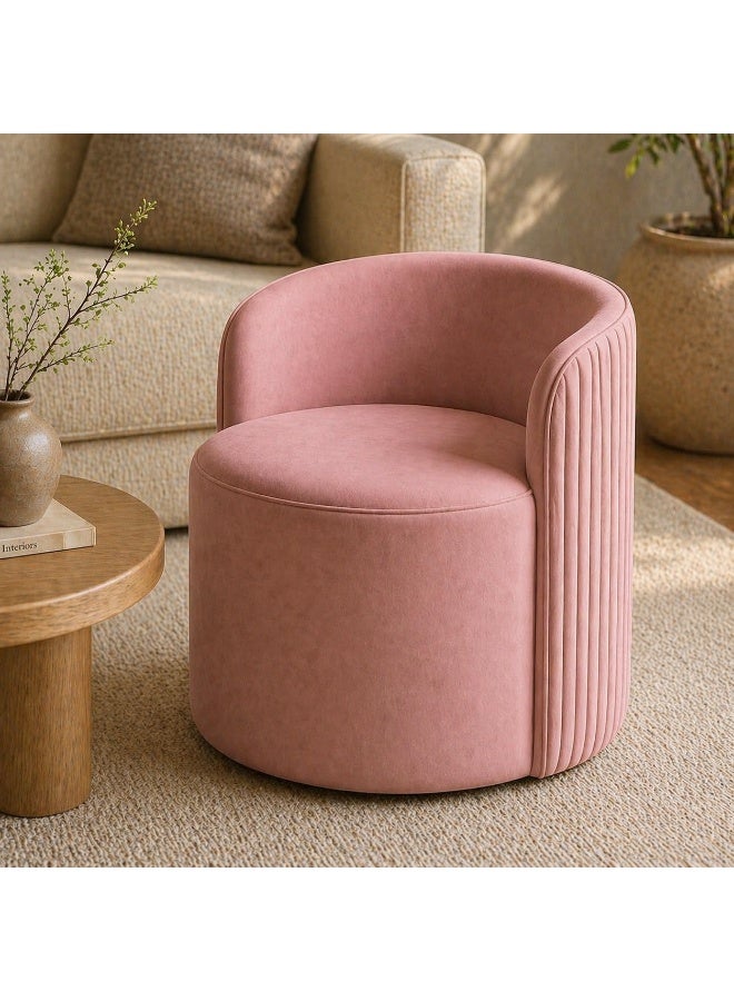 Luxurious velvet ottoman with backrest | Soft padded and upholstered seat for living room, bedroom, dressing table and office | Modern round ottoman sofa for home decoration (pink) - Image 4
