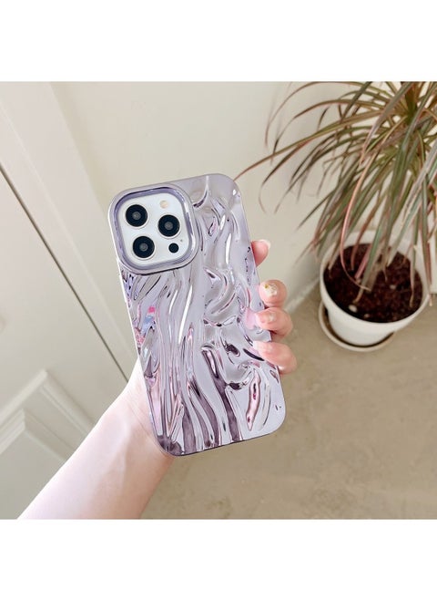 Solid Color Electroplated Pleated Pattern For IPhone15pro Max Mobile Phone Case Apple 16 14/13 Advanced Sense-Color:LJ Pleated Plating Light Purple-Applicable Model:13prax (without Packaging)