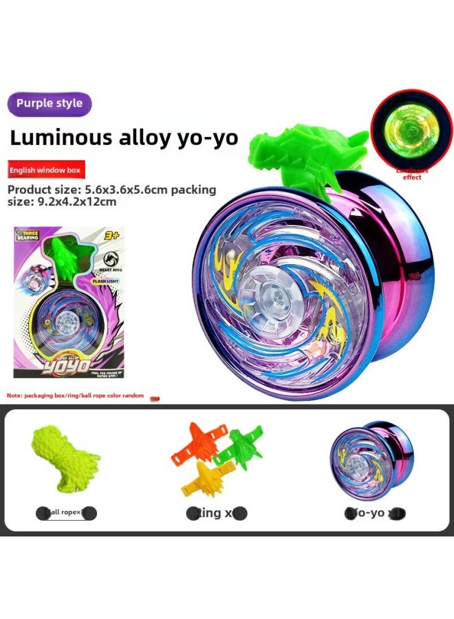 Alloy Yo-yo Entry Type Dead Sleep Live Sleep Yoyo Ball Competitive Yo-yo Stall-Color: Purple - Luminous Alloy Yo-yo (lighting Style + Beast Head Ring + Color Rope) 87g - Image 1